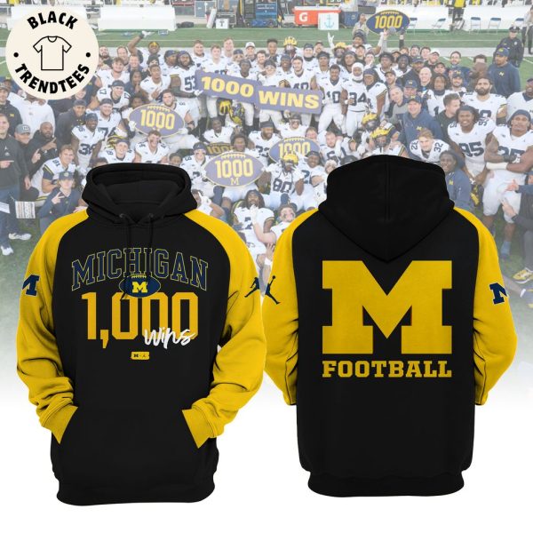 Michigan Wolverines Football 1000 Wins Black Yellow Sleeve Design 3D Hoodie