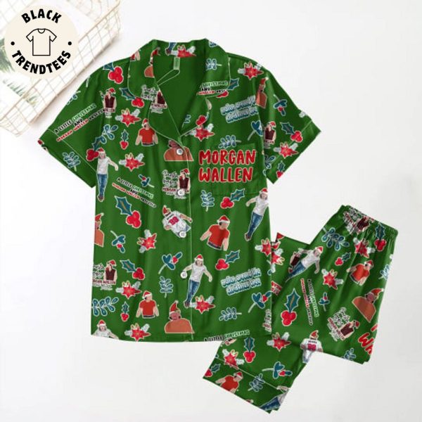 Morgan Wallen Christmas Green Design Pajamas Set