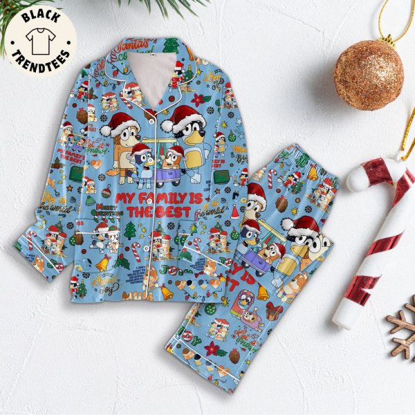 My Family Is The Best Christmas Blue Design Pajamas Set