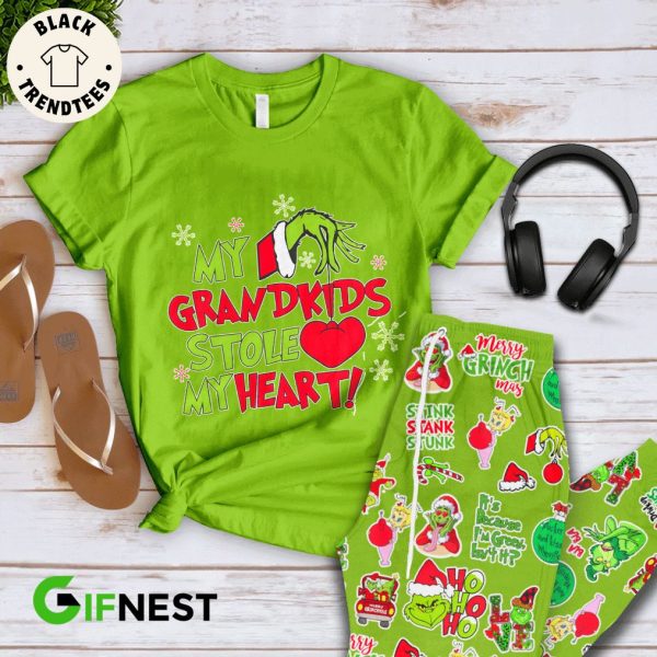 My Grandkids Stole My Heart Green Design Pajamas Set