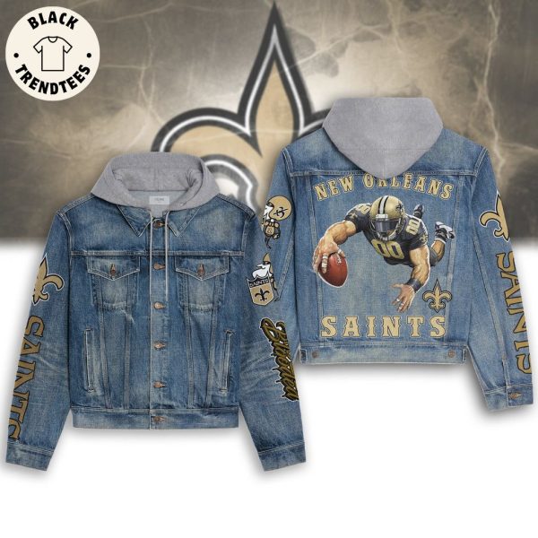 New Okleans Saints Portrait Design Hooded Denim Jacket