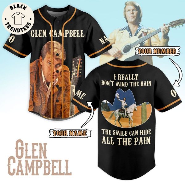 Personalized Glen Campbell The Smile Can Hide All The Pain Portrait Black Design Baseball Jersey