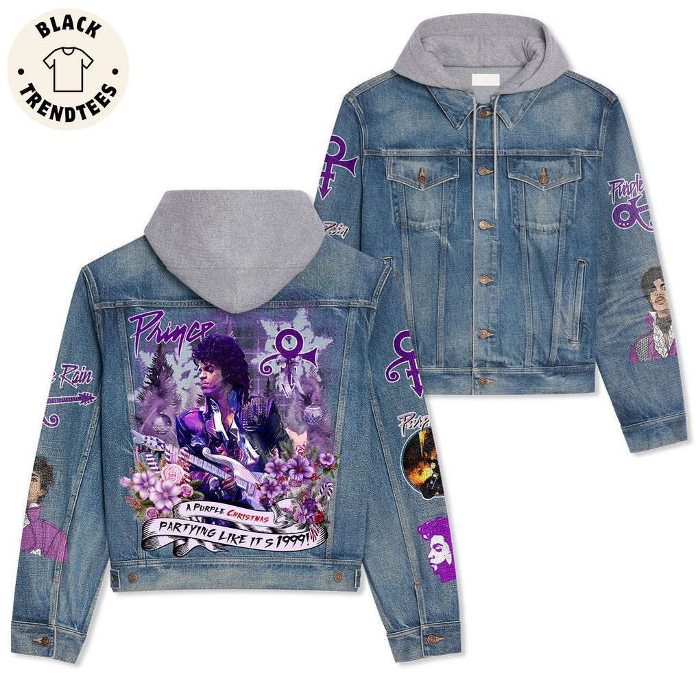 Prince A Purple Christmas Partying Live It Is 1999 Portrait Design Christmas Hooded Denim Jacket