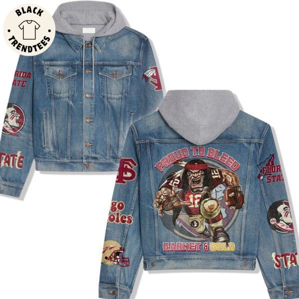 Pround To Bleed Garnet And Gold Portrait Design Hooded Denim Jacket