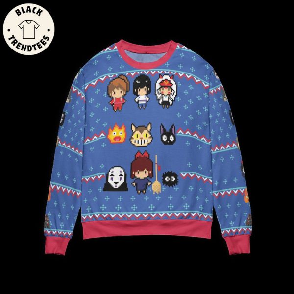 Ghibli Chibi Ugly Christmas Blue Design 3D Sweater