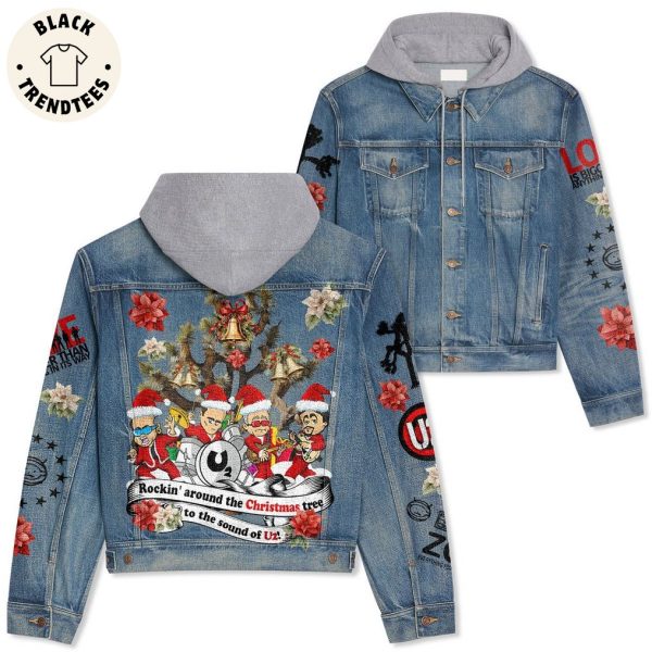 Rockin’ Around The Christmas Tree To The Sound Of U2 Design Hooded Denim Jacket