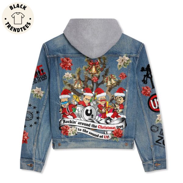 Rockin’s Around The Christmas Tree To The Sound Of U2 Design Hooded Denim Jacket