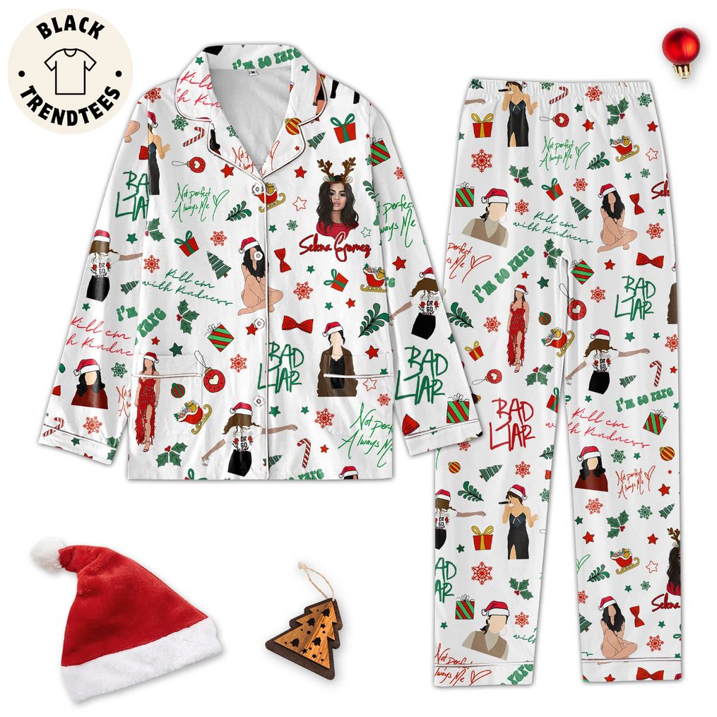Selena Gomez Portrait Christmas White Design Pajamas Set