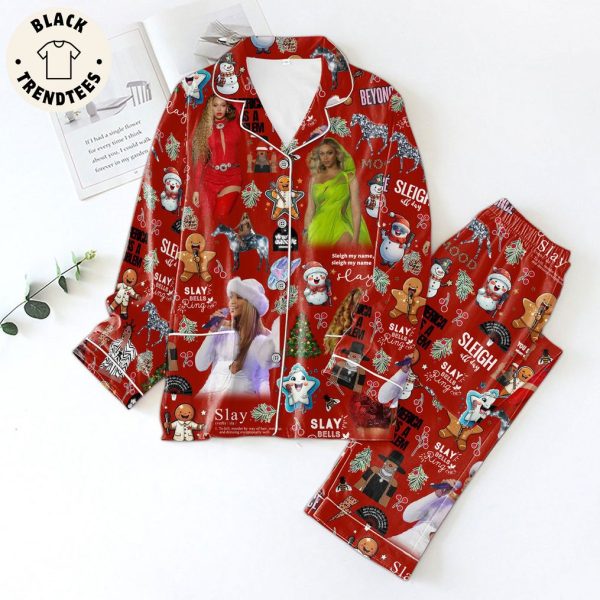 Slay Bells Ring Sleigh All Day Christmas Red Design Pajamas Set