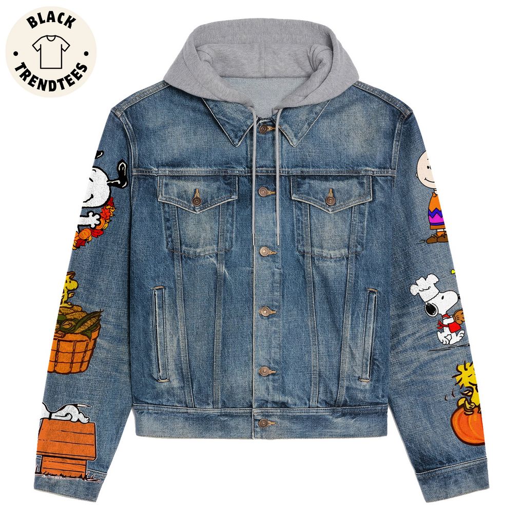 Snoopy And Friends Happy Thinksgiving Hooded Denim Jacket