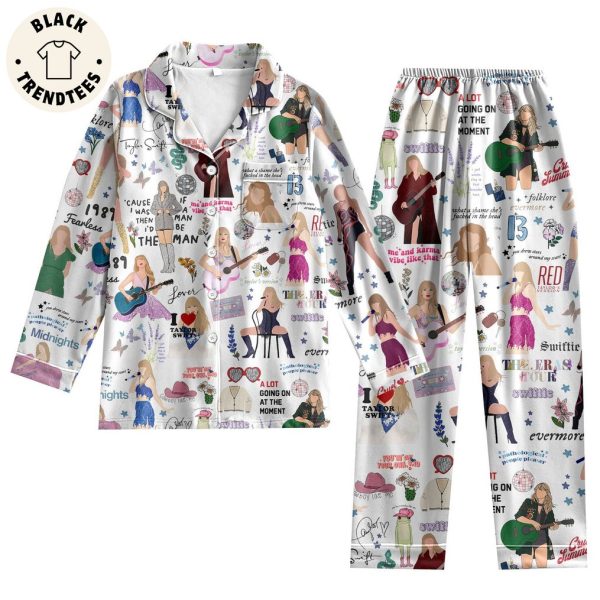 Taylor Swift Thick Warm Button Down White Design Pajamas Set