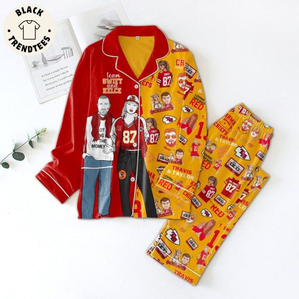 Team Swift And Kelce Portrait Red Yellow Design Pajamas Set