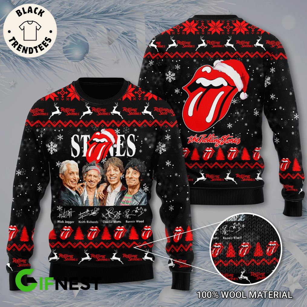 The Rolling Stones Lips Black Christmas Design 3D Sweater