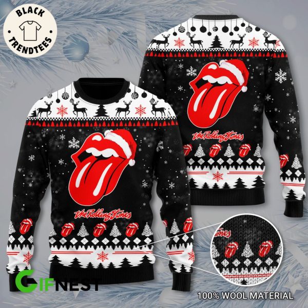The Rolling Stones Lips Christmas Black White Design 3D Sweater