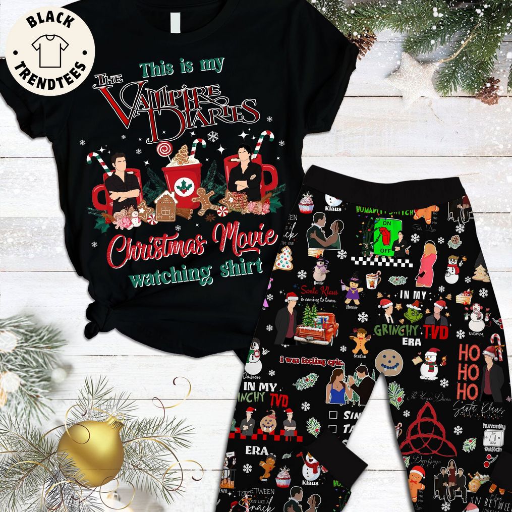 The Vampire Diaries Christmas Movie Watching Shirt Black Design Pajamas Set