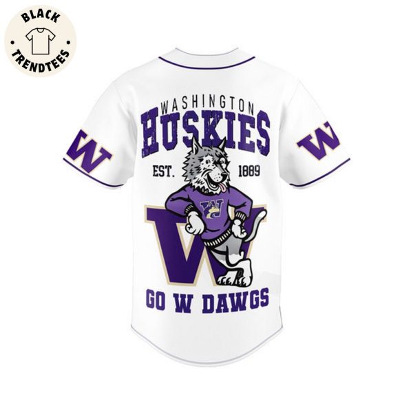 Washington Huskies EST 1889 Mascot White Design Baseball Jersey