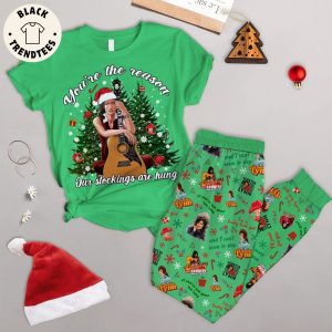 You’re The Season Our Stockings Are Hung Lynn Christmas Green Design Pajamas Set