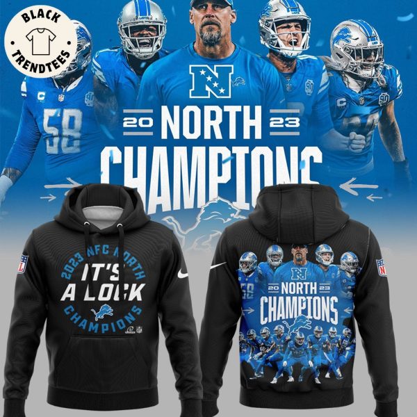 2023 NFC North Champions Detroit Lions Black Nike Logo Design 3D Hoodie  Longpant Cap Set