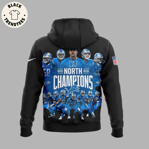 2023 NFC North Champions Detroit Lions Black Nike Logo Design 3D Hoodie  Longpant Cap Set