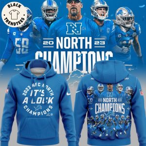 2023 NFC North Champions Detroit Lions Blue Nike Logo Design 3D Hoodie  Longpant Cap Set