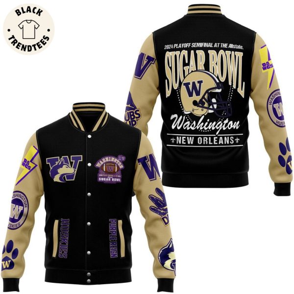 2024 Playoff Semifinal At The Allstate Sugar Bowl Washington New Orleans Black Design Baseball Jacket