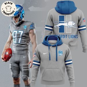 90 Season Detroit Lions Gray Nike Logo Design 3D Hoodie Longpant Cap Set