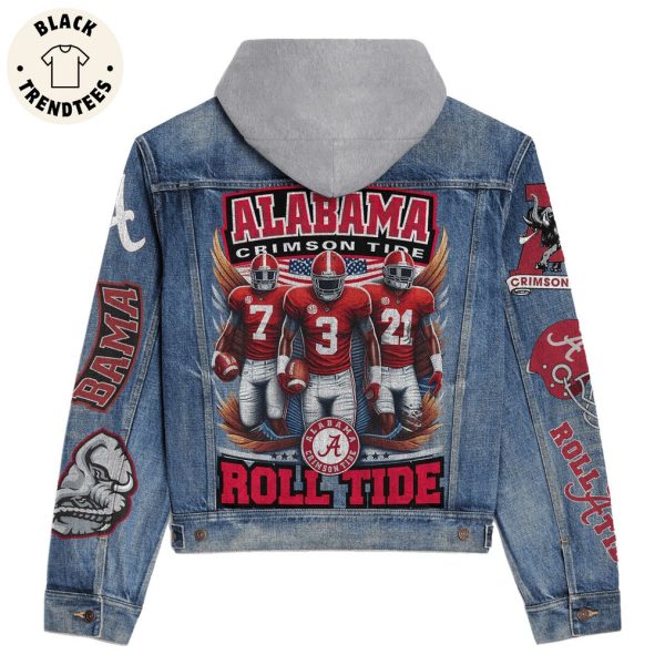 Alabama Crimson Tide Roll Tide Logo Design Hooded Denim Jacket