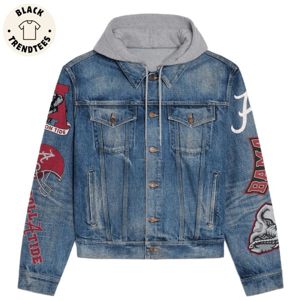 Alabama Crimson Tide Roll Tide Logo Design Hooded Denim Jacket