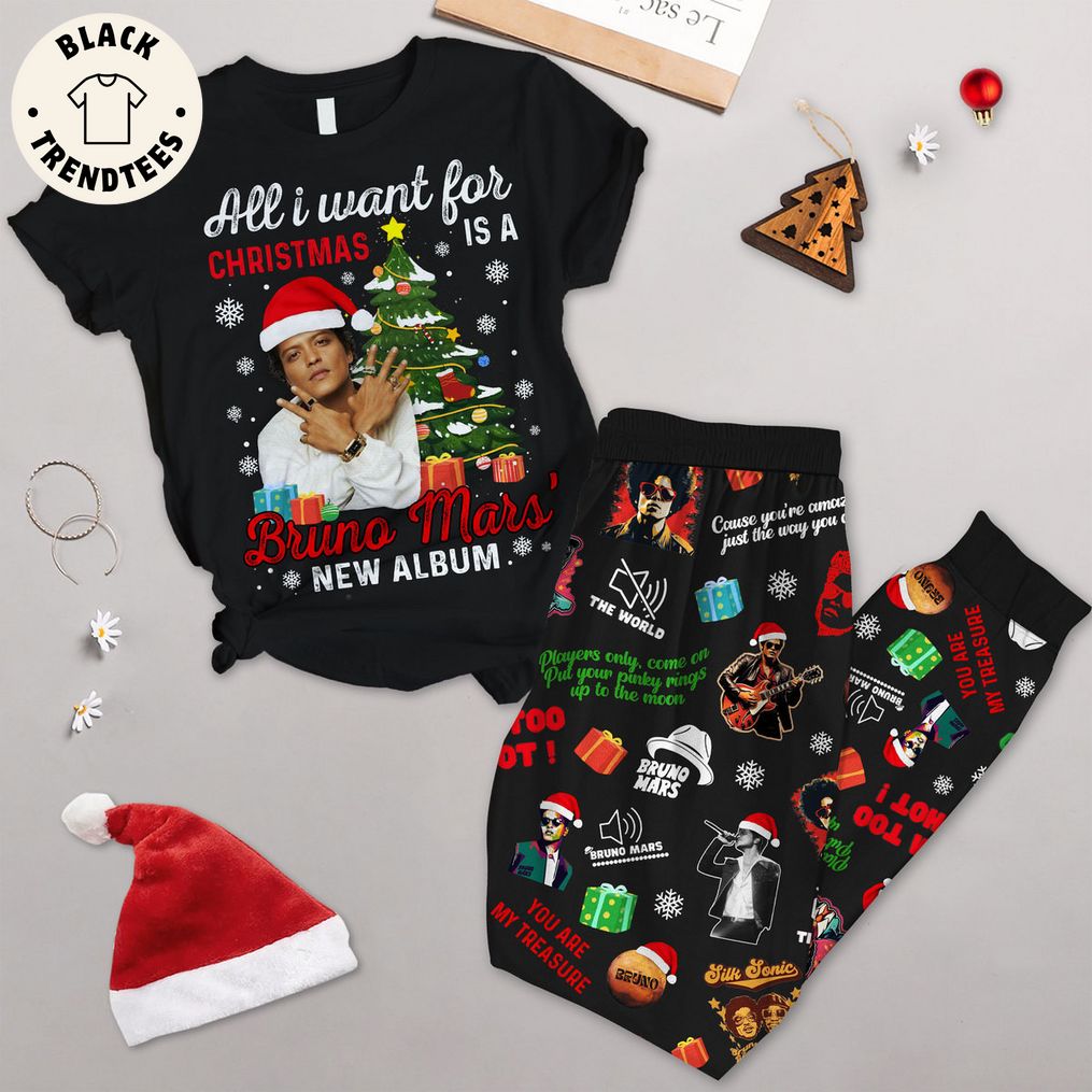 All I Want For Christmas Is A Bruno Mar's New Album Black Design Pajamas Set