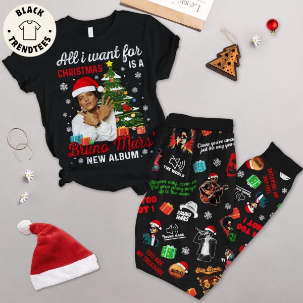 All I Want For Christmas Is A Bruno Mar’s New Album Black Design Pajamas Set