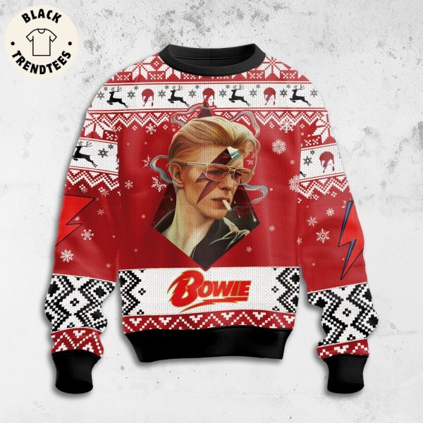 Bowie Portrait Red Christmas Design 3D Sweater