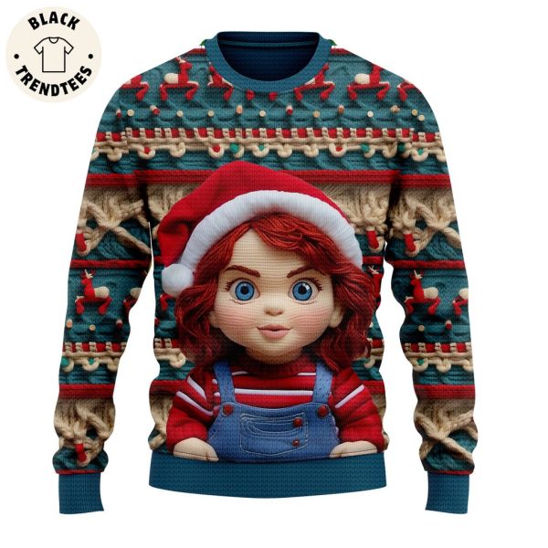 Chucky Cute Portrait Design Blue 3D Sweater