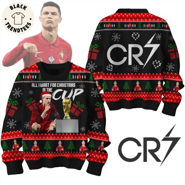 CR7 All I Want For Christmas Is the Cup Black Design 3D Sweater
