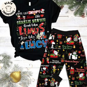 Dance Like Snoopy Shine Like Charlies Brown Five Like Linus Love Like Lucy Black Design 3D  Pajamas Set