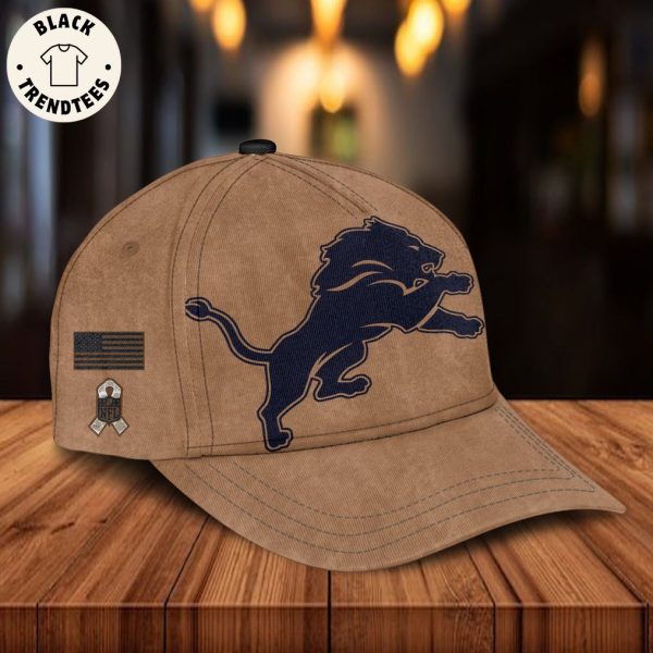 Detroit Lions 2023 Salute To Service Mascot Brown Design Hoodie Longpant Cap Set