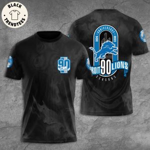 Detroit Lions To Celebrate 90th Season Black Mascot Design 3D T-Shirt