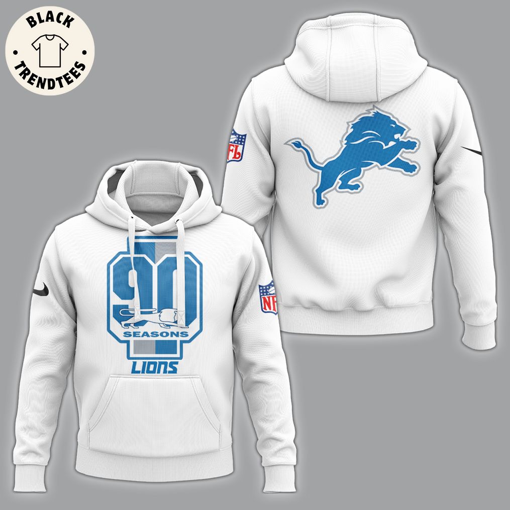 Detroit Lions To Celebrate 90th Season White NFL Logo Design 3D Hoodie