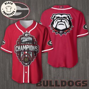 Georgia Bulldogs National Champions Logo Full Red Design Baseball Jersey