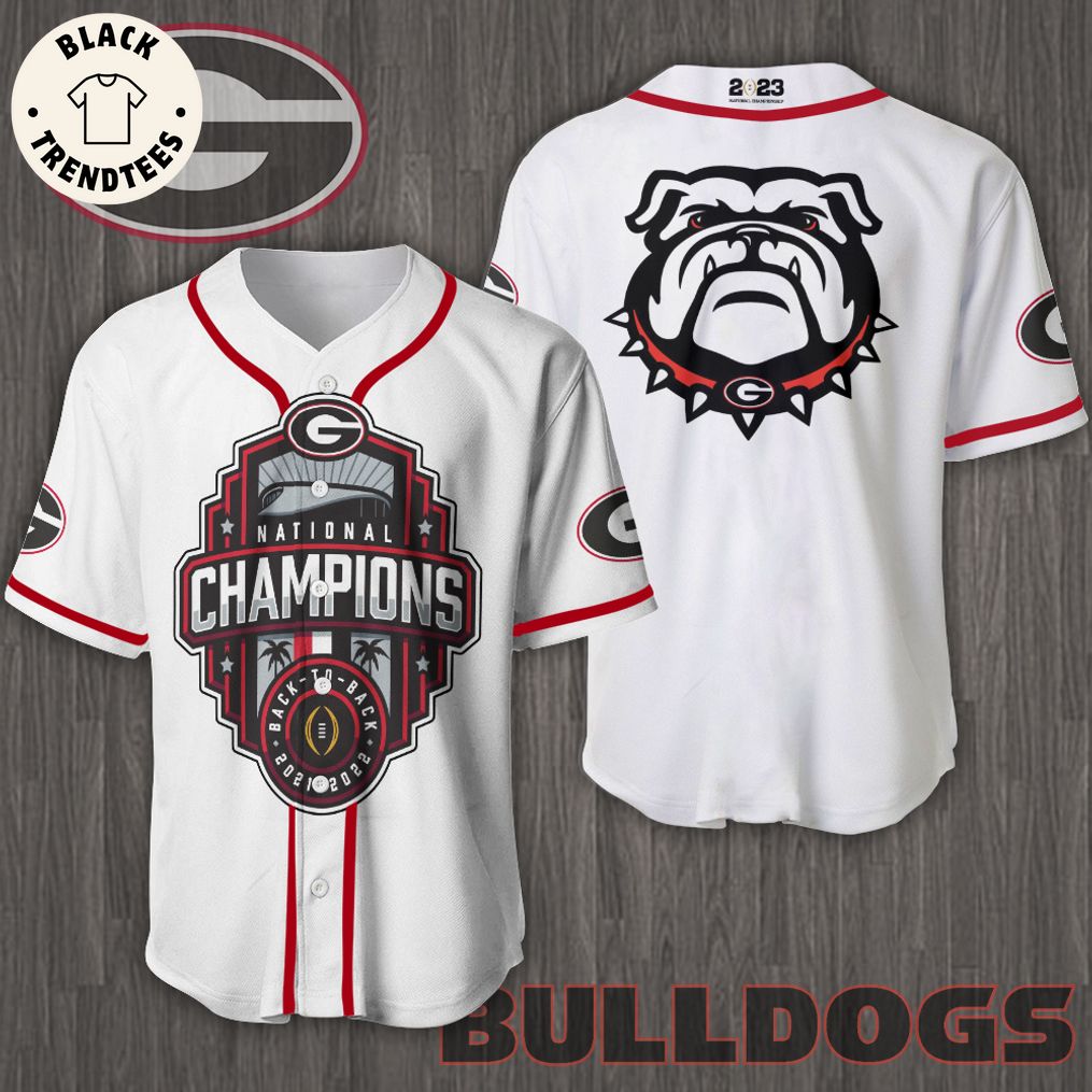 Georgia Bulldogs National Champions Logo Full White Design Baseball Jersey
