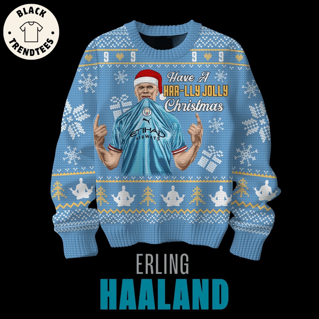 Have A Haa Lly Jolly Christmas Blue Design 3D Sweater