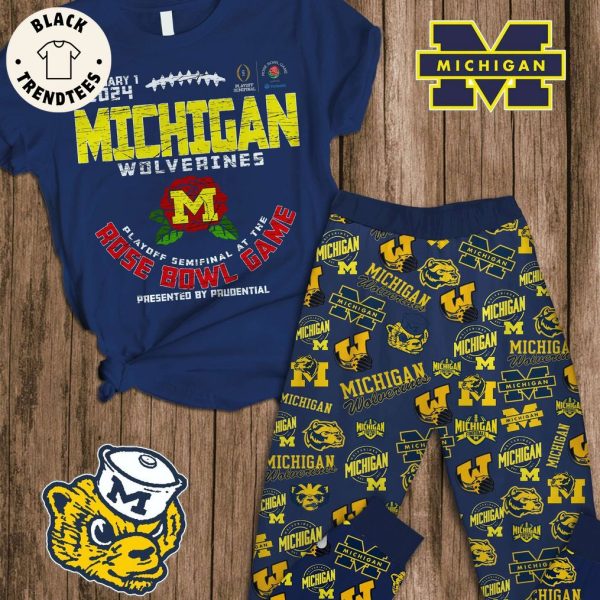 January 2024 Michigan Wolverines Rose Bowl Game Mascot Design Pajamas Set