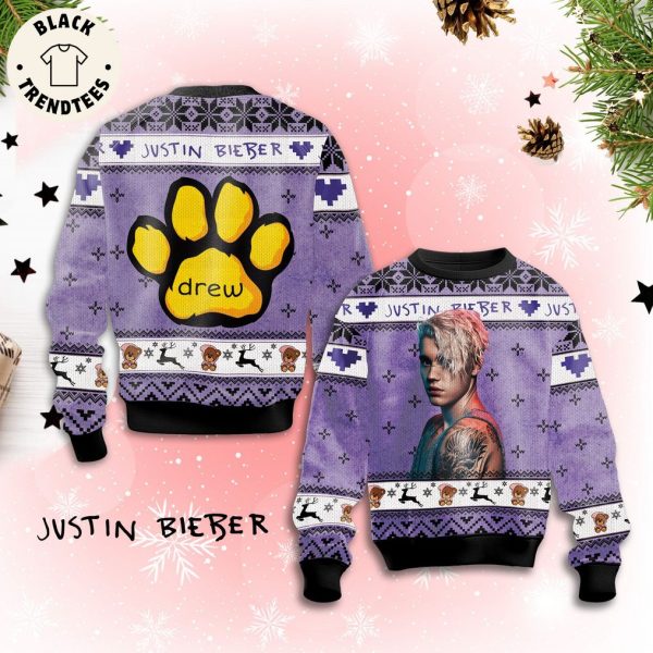 Justin Bieber Drew Portrait Purple Design 3D Sweater