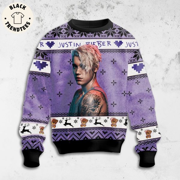 Justin Bieber Drew Portrait Purple Design 3D Sweater