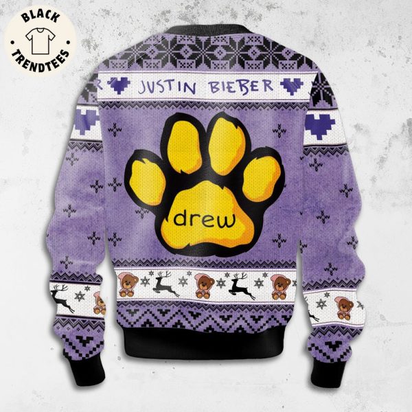 Justin Bieber Drew Portrait Purple Design 3D Sweater