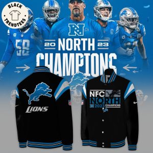 Limited NFC North Champions 2023 Detroit Lions Black Design Baseball Jacket
