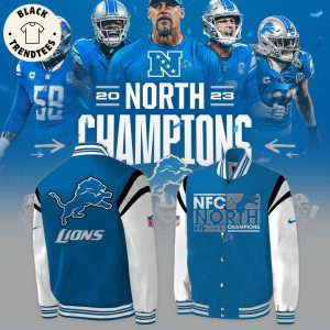 Limited NFC North Champions 2023 Detroit Lions Blue Design Baseball Jacket