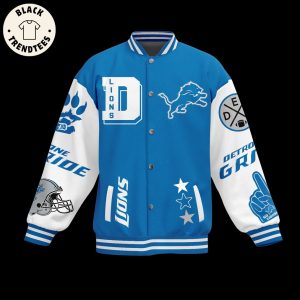 Lions Grit Blue White Mascot Design Baseball Jacket