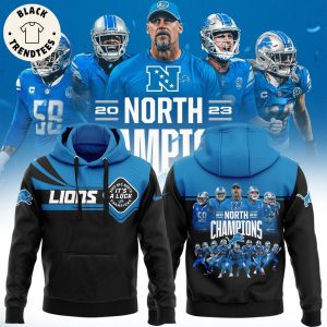 Lions It’s A Lock NFC North Champions 2023 Detroit Lions Black Blue Design 3D Hoodie  Longpant Cap Set
