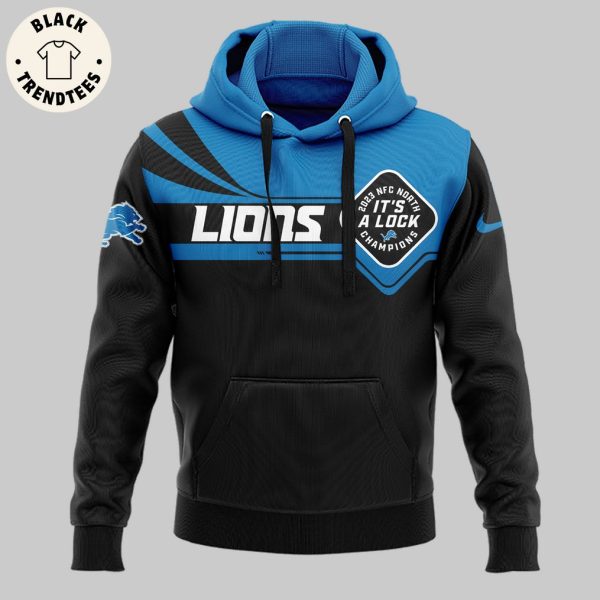 Lions It’s A Lock NFC North Champions 2023 Detroit Lions Black Blue Design 3D Hoodie  Longpant Cap Set