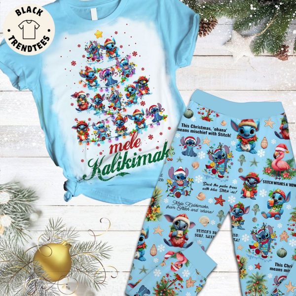 Mele Kalikimak Blue Christmas Design Pajamas Set